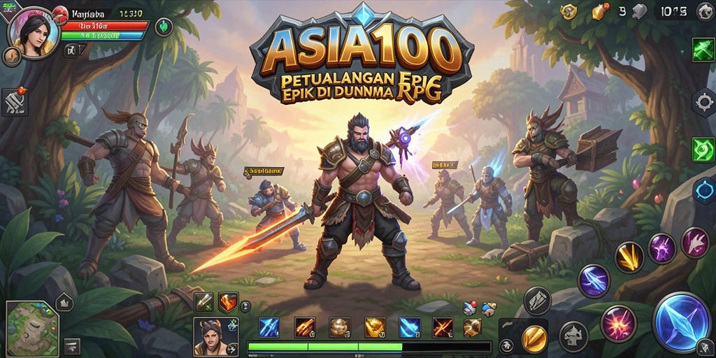 Tampilan utama gameplay ASIA100 dengan karakter dan pertempuran menarik.