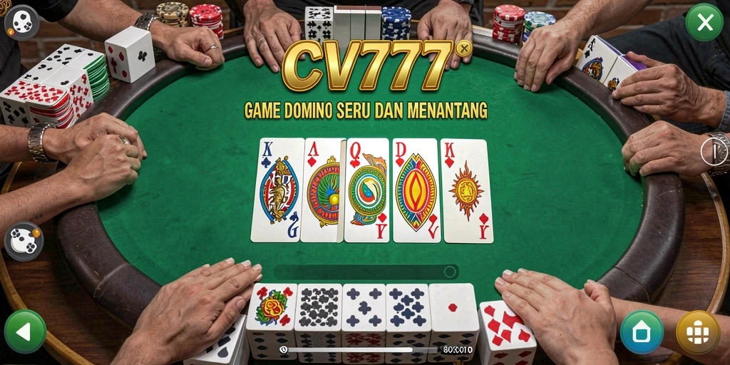Tampilan gameplay seru dari CV777 yang menampilkan permainan Domino.