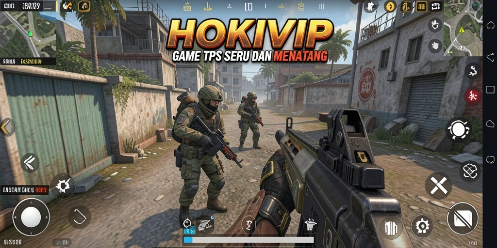 Tampilan gameplay HOKIVIP yang penuh aksi dalam mode TPS.