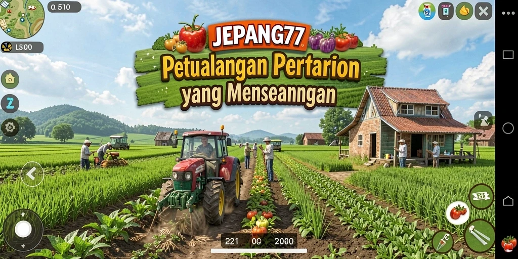 Screenshot gameplay <strong>JEPANG77</strong> menampilkan ladang yang subur dan interaksi dengan hewan.