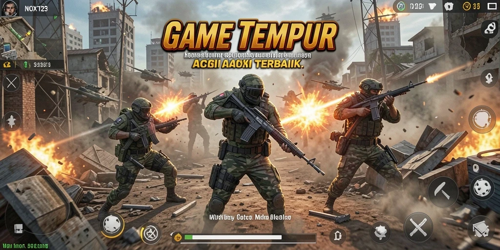 Screenshot gameplay NOX123 dengan aksi tembak-tembakan yang intens.