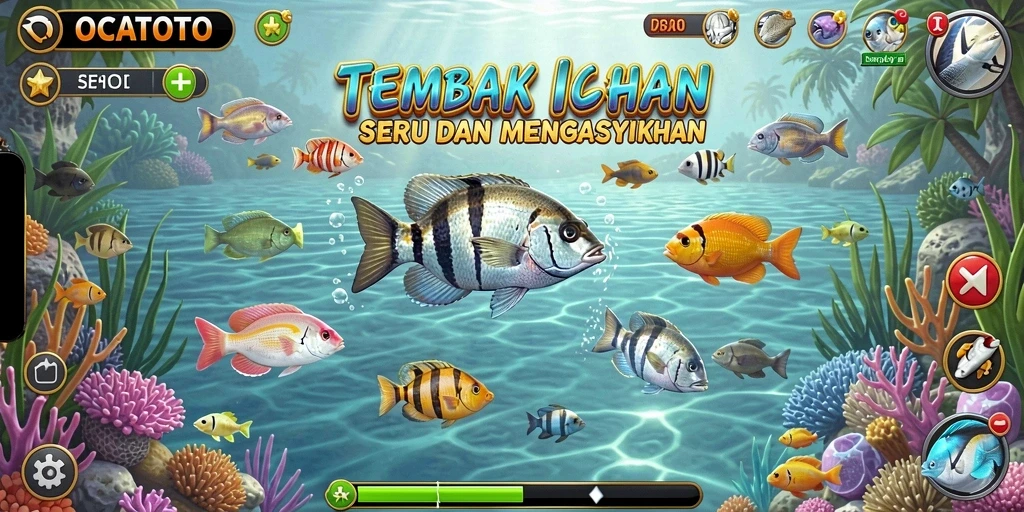 Screenshot OCATOTO yang menampilkan serunya gameplay Tembak Ikan.