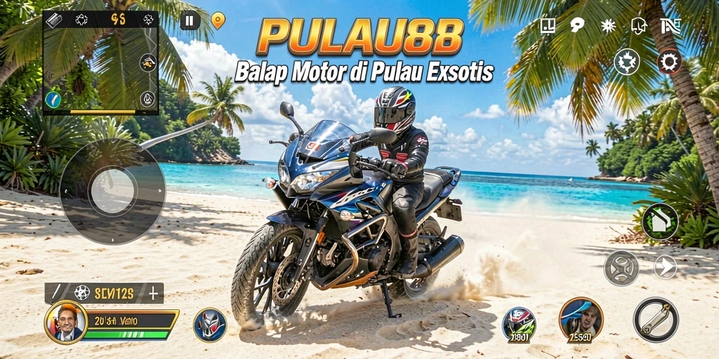 Tampilan gameplay balapan motor yang mendebarkan di PULAU88.