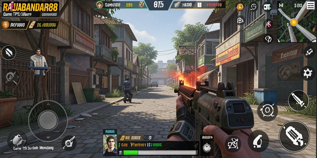 Tangkapan layar utama menunjukkan aksi seru dalam game TPS.