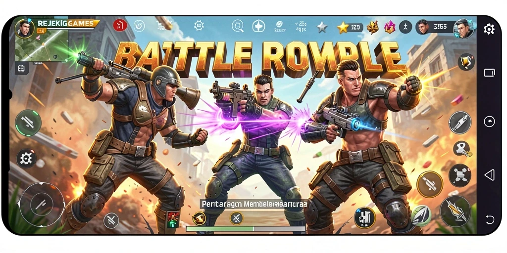 Tampilan gameplay seru di REJEKIGAMES dengan aksi Battle Royale.