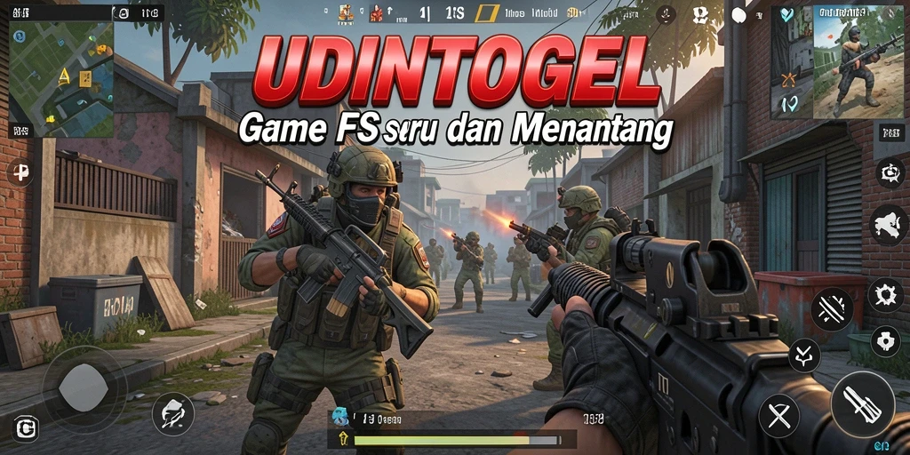 Screenshot gameplay UDINTOGEL menampilkan aksi seru di arena FPS.