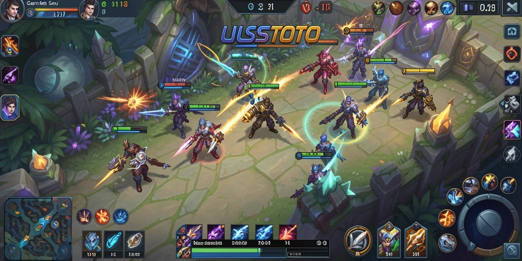 Tampilan gameplay intens dalam pertarungan MOBA UUSTOTO.