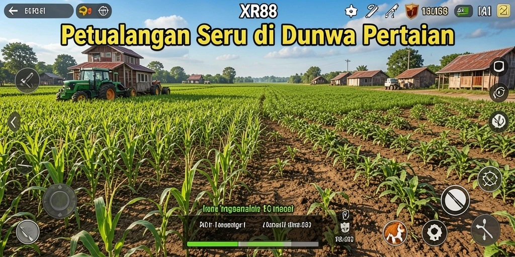 Tangkapan layar gameplay XR88 di dunia pertanian yang penuh warna.